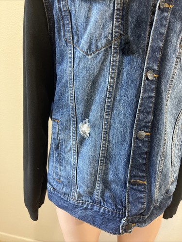 Brooklyn Calling NYC Jean Jacket Mens Small Denim Blue Hoodie Distressed Button - Picture 5 of 9