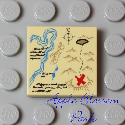 NEW Lego Pirate Minifig TREASURE MAP 2x2 TILE - Tan w/Red X Blue River 4195 6243