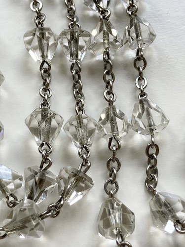 Vintage STERLING SILVER & Faceted Crystal Religious Rosary Beads Necklace - Picture 2 of 8