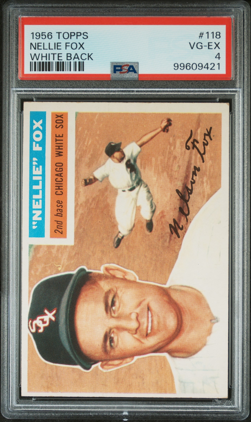 1956 TOPPS WHITE BACK #118 NELLIE FOX PSA 4