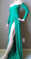 NWT Fashion Nova Off Shoulder High Slits Kelly Green Maxi Dress  Long Sleeve XS