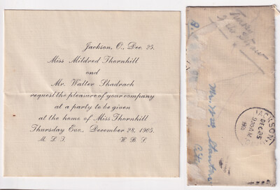 1905 Party Invitation Jackson Ohio Mildred Thornhill Walter Shadrach