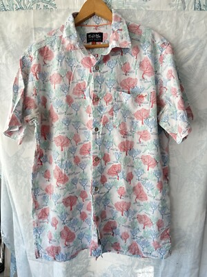 SALT LIFE CAMP HAWAIIAN SHIRT Size L Men's Coral Sea Fan & Fish Short Sleeve