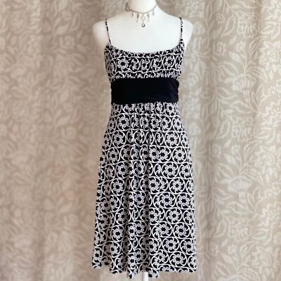 Vintage Y2K 00s Soprano Black & White Geometric Floral Pattern Dress Size S