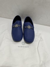 Versace GRECA Medusa Loafers  Blue Leather with Metal Accent IT44