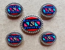 Vintage 5pc Southwestern Aztec Pattern Button Covers Set
