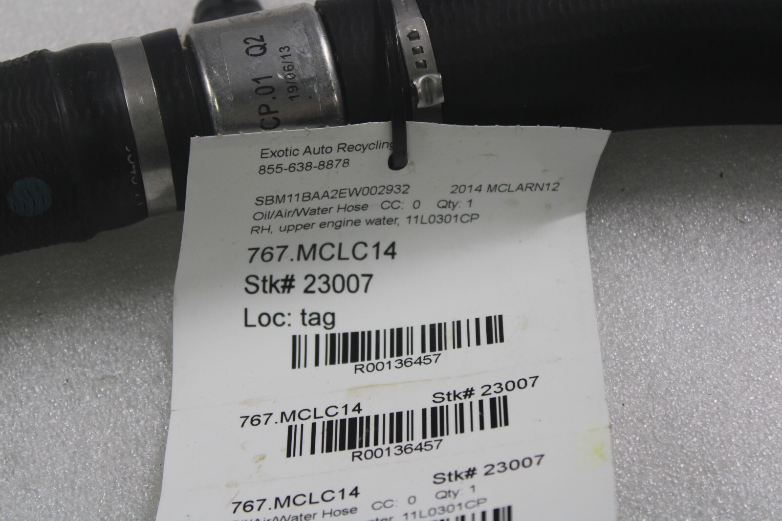Mclaren MP4-12C, Water Pump Line, Used, P/N 11L0301CP