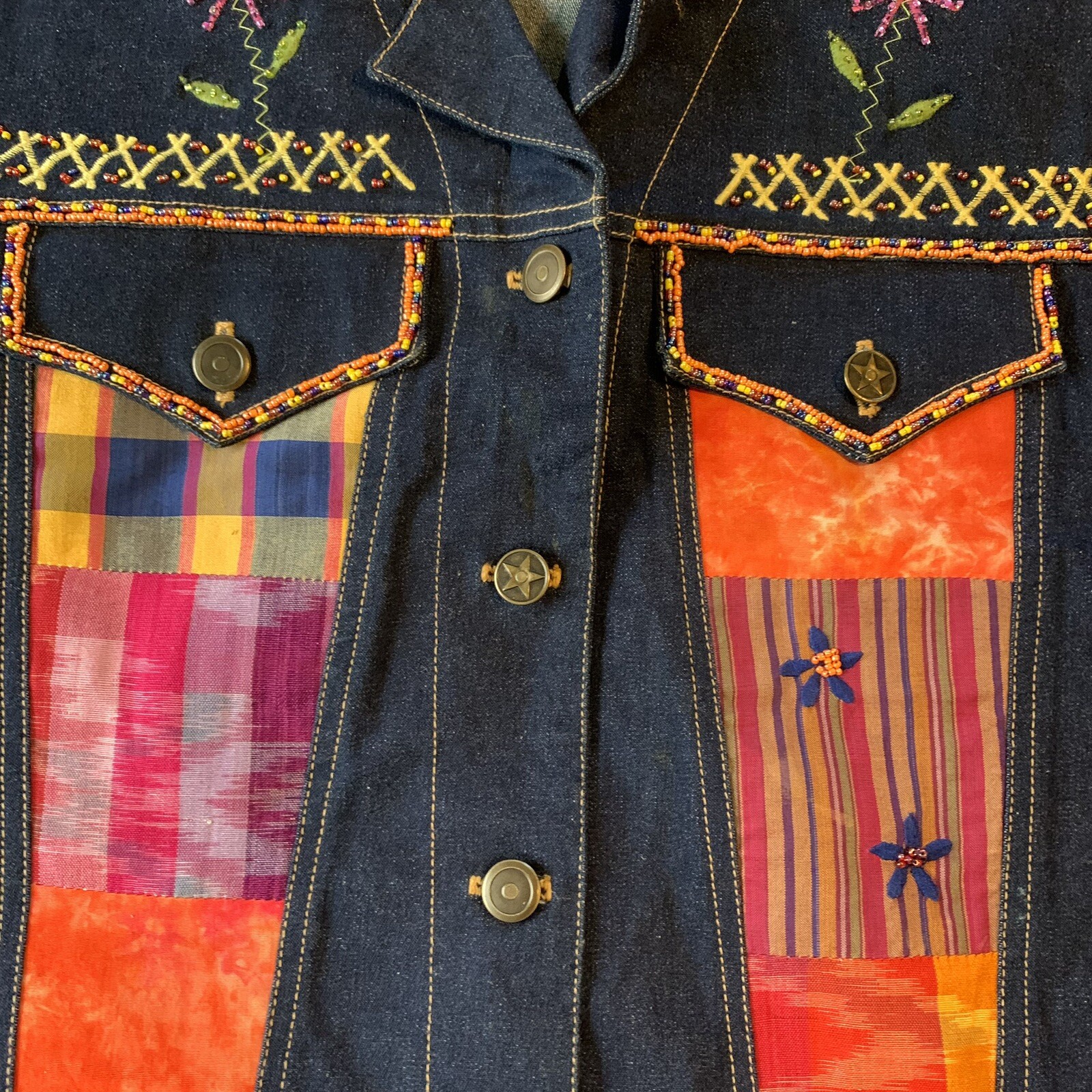Vintage Patchwork Beaded Denim Best (Medium) - image 3