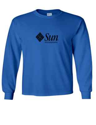 Sun Microsystems Black Logo T-shirt Computer  Geek Royal Blue Long Sleeve Shirt