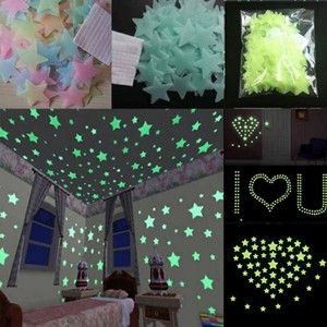 100pcs 3d Star Glow In The Dark Luminous Ceiling Wall Stickers