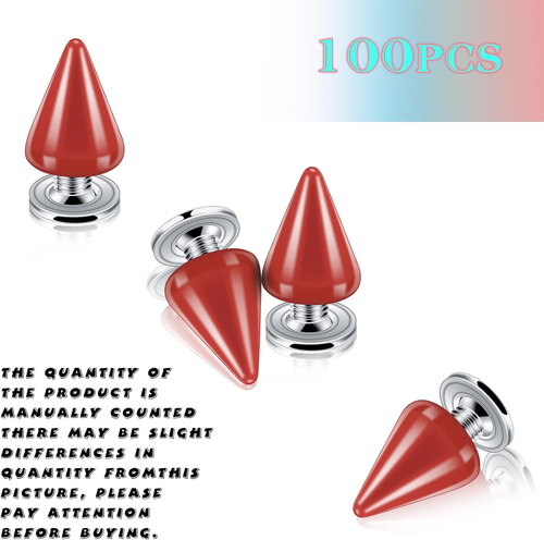 100 Sets Studs and Spikes 7 X 10 Mm Metal Red Punk Clothes Cone Screw Back Rivet - Picture 3 of 12