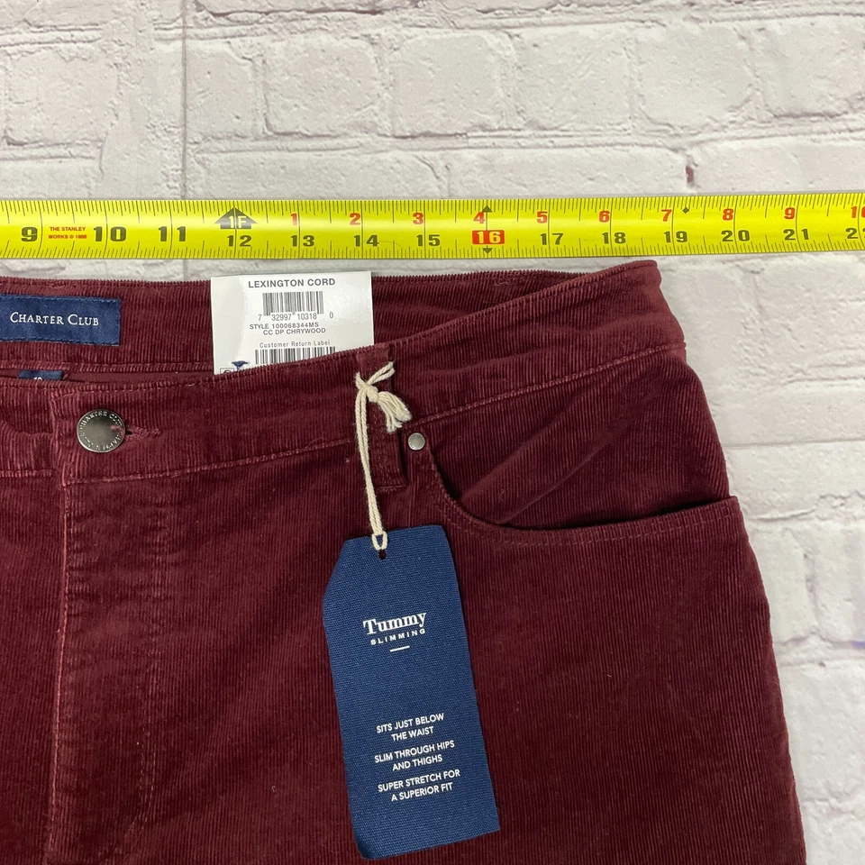 Pantalones rectos de pana Charter Club Lexington talla 16 borgoña M270-19 nuevos con etiquetas Foto 4 de 4