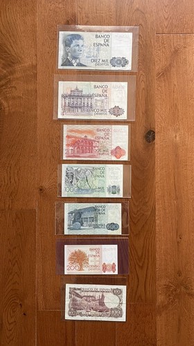 Full Set of SPAIN: 10000-5000-2000-1000-500-200-100 Pesetas, Banknote 1970-1985 - Picture 2 of 2