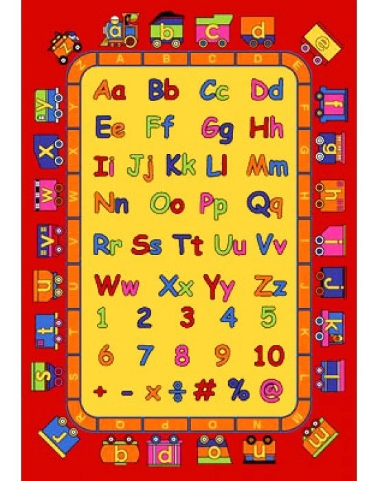 Alfombra Educativa 5x7 ABC Niños Hora Escolar Números Entrena Amarillo y Rojo Niño Foto 2 de 2