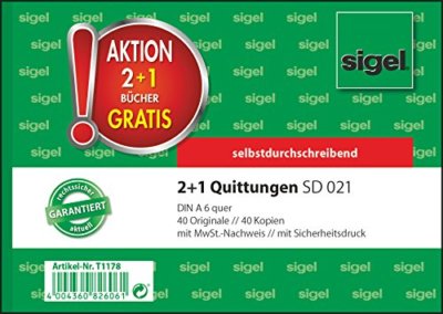3x Sigel Quittung Block A6 quer 3x 40 Blatt Formular Buch selbstdurchschreibend