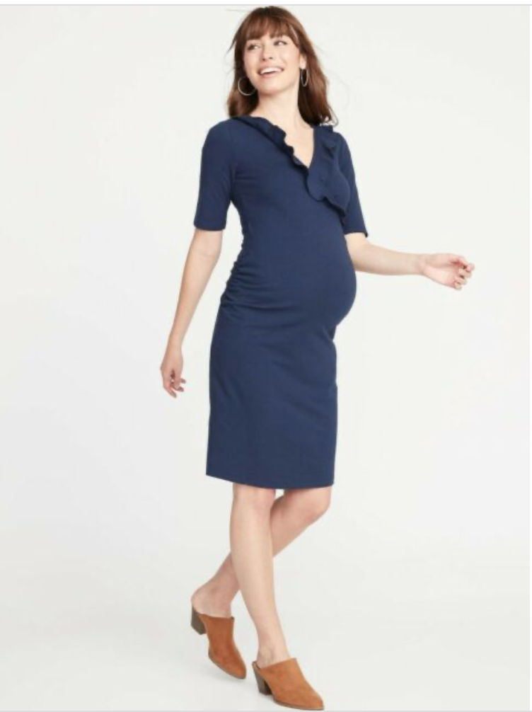 blue maternity bodycon dress NWT Old Navy Women's Size L Navy Ruffled Surplice Promotion_FathersDayClearance Long sheer sleeves Dark Blue Maira Floral Size:Belt-42