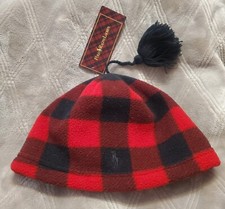 New NWT Polo Ralph Lauren Fleece Red BUFFALO CHECK Beanie Child Unisex 2T-4T Hat