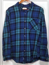 Magellan Mens L Flannel Shirt Blue Plaid Canyon Creek Classic Fit Long Sleeve