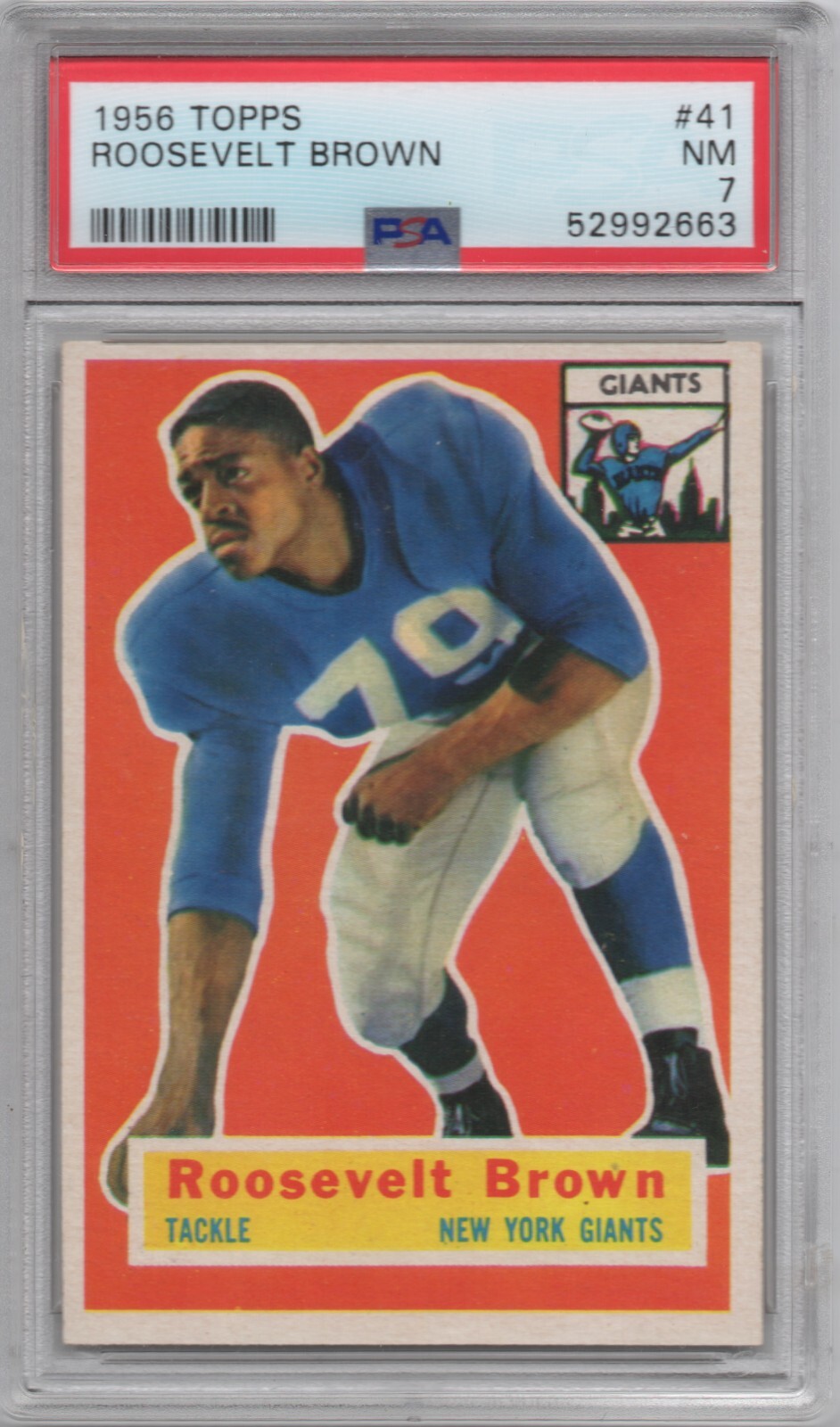 1956 Topps #41 Roosevelt Brown RC Rookie PSA 7 NM GIANTS HOF
