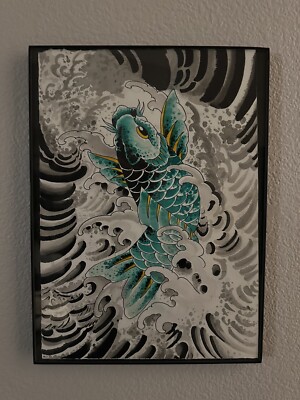 Original KOI FISH Painting One Of A Kind FRAMED 