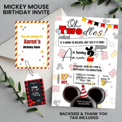 Mickey & Minnie Mouse Birthday Video Invite + Free Front and Thank You Tag