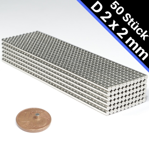 50 x Neodym Magnet N52 Scheiben 2x2 mm 180g Stark Mini Magnet Scheibe Rund Flach - Bild 1 von 6