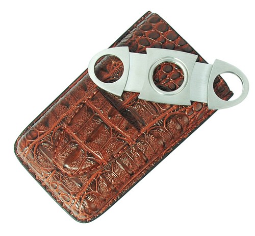 PU Leather Case Cigar Storage Carry Travel Case with Cigar Cutter BLACK Croc 44c - Bild 6 von 12