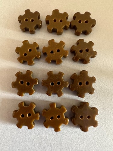(12) Authentic Vintage Bakelite Buttons - Brown Gears