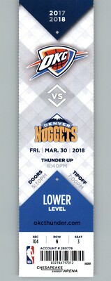 Denver Nuggets vs Oklahoma City Thunder 5/30/2018 Full Ticket 