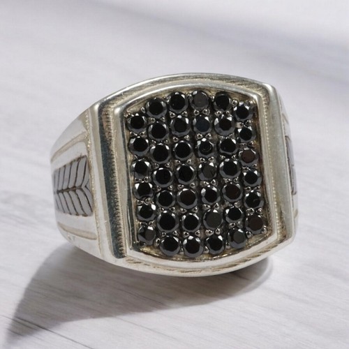 Piedras preciosas de ónix negro de corte redondo con anillo de plata de ley 925 para hombre #753 - Imagen 6 de 6