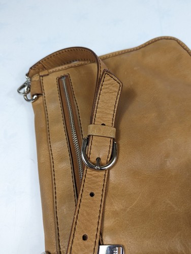 Fossil Light Tan Leather Distressed Crossbody Purse Vintage 90s - Picture 12 of 14