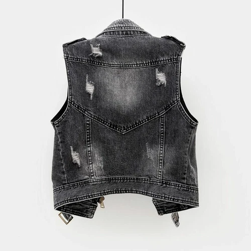 Mujeres Abrigo Denim Chaleco Chaqueta Top Jeans Sin Mangas Motociclista Punk Informal - Imagen 3 de 8