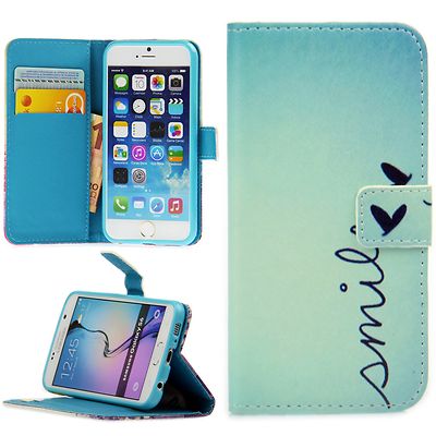 Flip Schutz Handy Hülle Cover Kartenfach Case Klapp Etui Motiv Smile