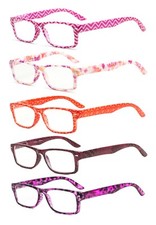 Eyekepper 5 Pack Reading Glasses Colorful Readers Rectangular Spring Hinge Women