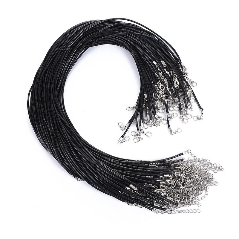 1000pcs 1.5mm Black Wax Leather Cord Necklace Rope 45cm Chain Lobster Clasp DIY - Изображение 2 из 4