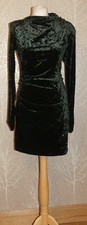 ZARA DEEP GREEN STRETCH VELVET RUCHED BODYON DRESS SHOULDER PADS M