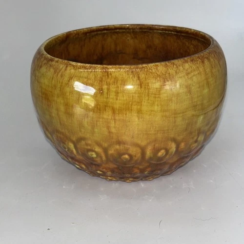 Vintage Haeger Dotted Circle Planter Brown & Green Drip USA #166 5x4” Good Cond.