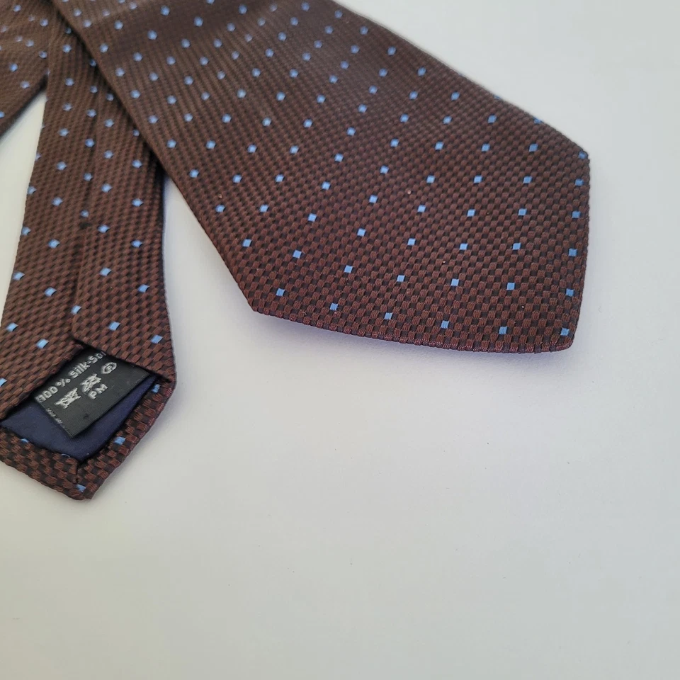 Corbata Dunhill para Hombre Hecha en Inglaterra Diseñador Seda Marrón Azul Lunares Geoma Foto 4 de 4