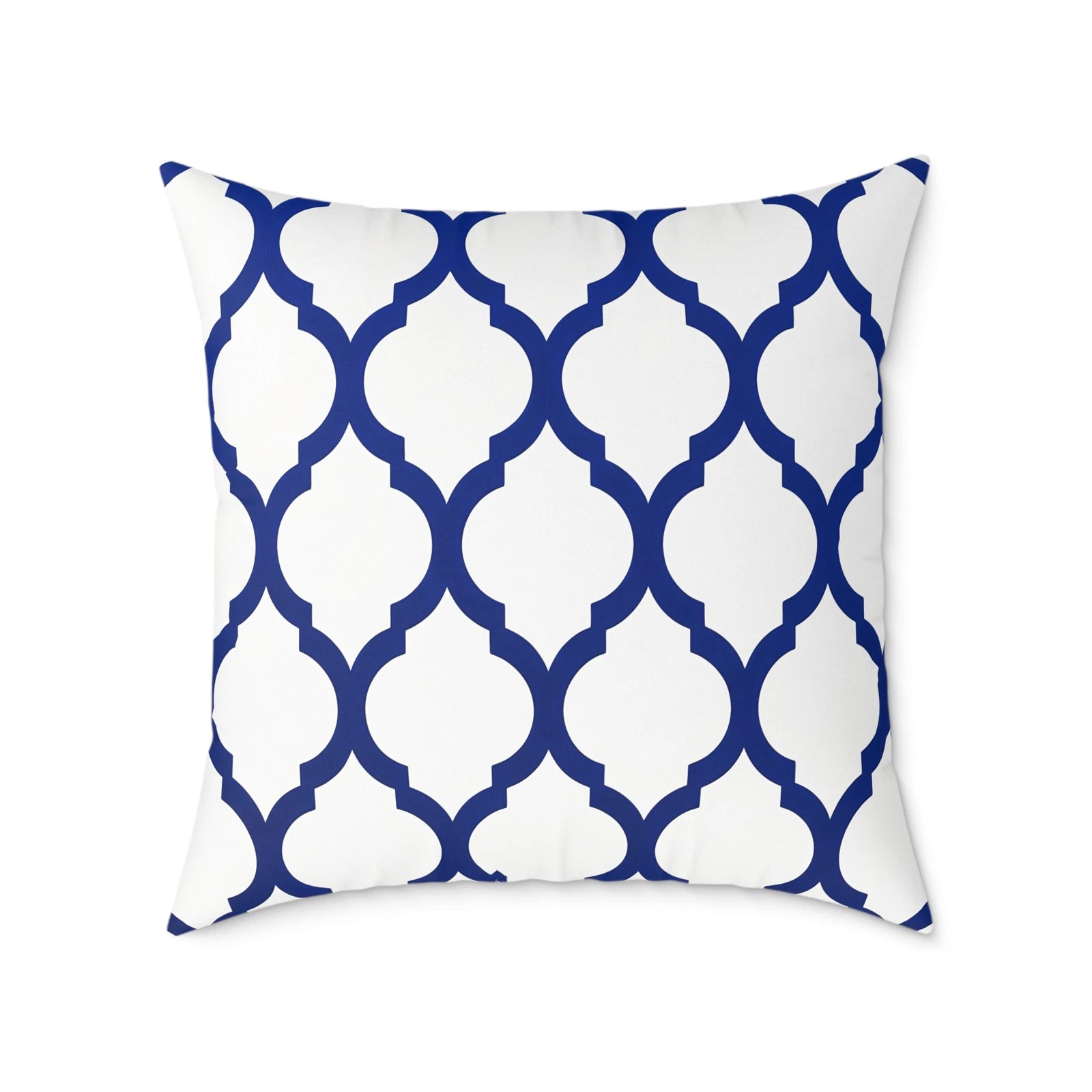 Navy White Moroccan Trellis Pattern Square Pillow | Decorative Throw Pillow