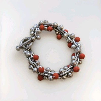 Sterling Pfefferkörner Armband mit Korallen Perlen 8,5'' Spratling Stil schwer