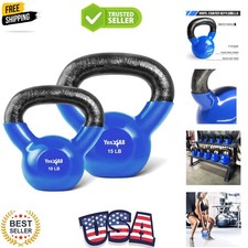 Kettlebell, Vinyl Coated Kettlebell Cast Iron Sets with Stable Flat Bottom fo...