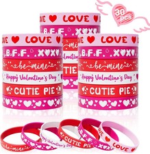 Valentine's Day Rubber Bracelets Bulk 30PCS Gifts for Kids Party Favors