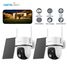 Wansview 3MP 2K Wireless Solar Security Camera 360°PTZ Dual-Cam PIR Detection