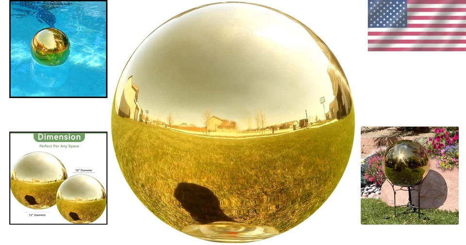 Acento de jardín moderno: bola de espejo dorada brillante Foto 2 de 4