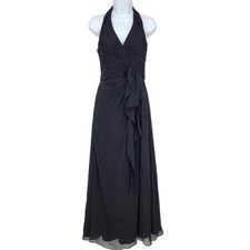 Davids Bridal Soft Crinkle Chiffon Halter Draped Cascade Dress Size 2 Black