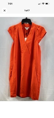 NWT Whistles Sabina Orange V-Neck Cap Sleeve Shift Dress Women's Size 6