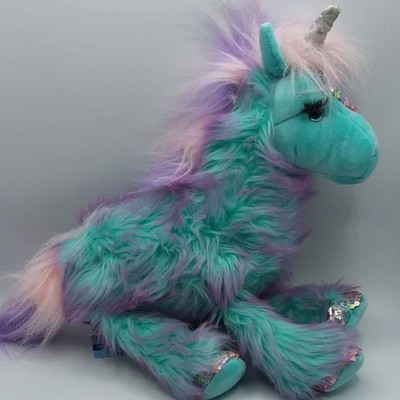 Rainbow Fuzzles Veda Unicorn Plush Douglas Cuddle Toys 15'' Teal Purple Sparkle