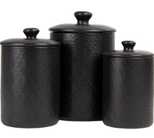 10 Strawberry St Marquis Matte Black 3pc Kitchen Canister Set Modern Storage