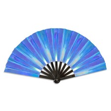 Metallic Blue Large Folding Fan Rave Boot on Ground Line Dance Hand Clack Fan