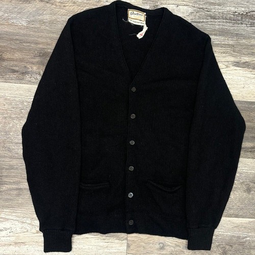 Vintage 60s Brentwood Gene Littler Mens M Black Territory Wool Cardigan Sweater
